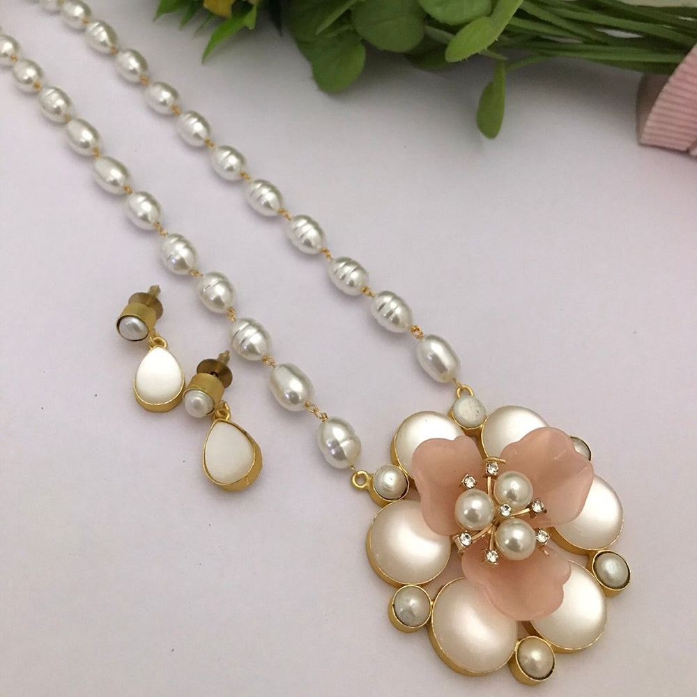 FS Collection Gold Plated Pearl Long Necklace Set