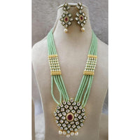 FS Collection Gold Plated Kundan And Pearl Long Necklace Set