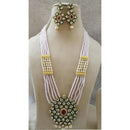 FS Collection Gold Plated Kundan And Pearl Long Necklace Set
