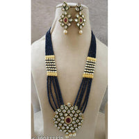 FS Collection Gold Plated Kundan And Pearl Long Necklace Set