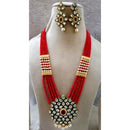 FS Collection Gold Plated Kundan And Pearl Long Necklace Set