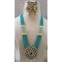 FS Collection Gold Plated Kundan And Pearl Long Necklace Set