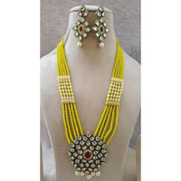 FS Collection Gold Plated Kundan And Pearl Long Necklace Set