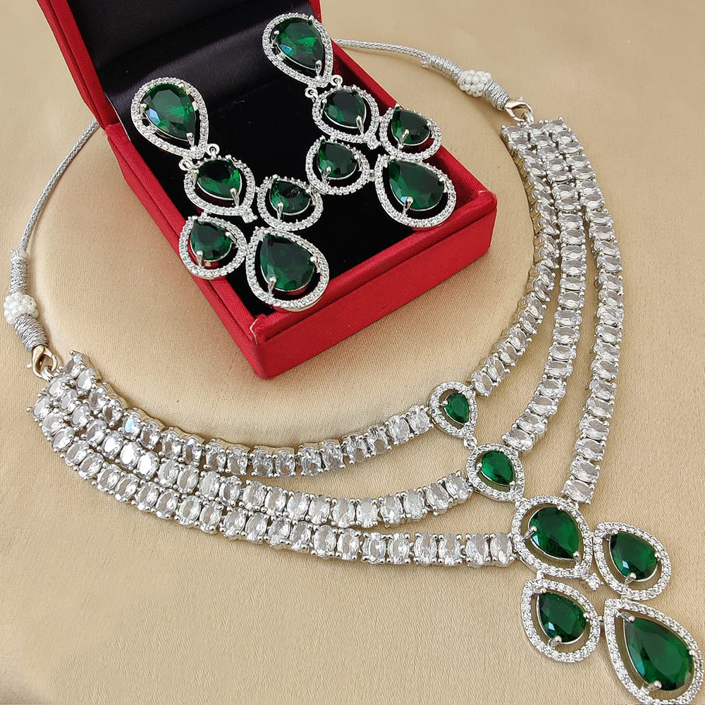 FS Collection Silver Plated AD Necklace Set