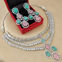 FS Collection Silver Plated AD Necklace Set