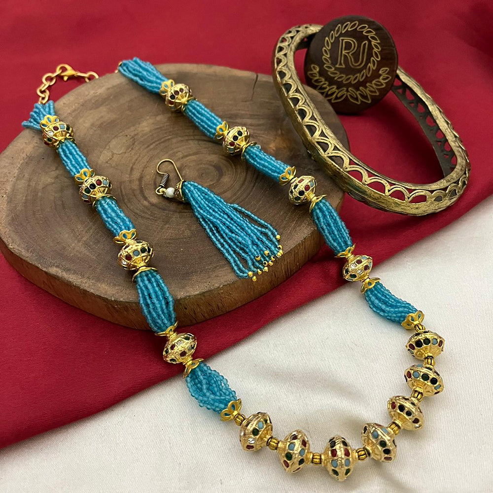 FS Collection Gold Plated Pearl Long Necklace Set