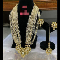 FS Collection Gold Plated Kundan And Pearl Long Necklace Set