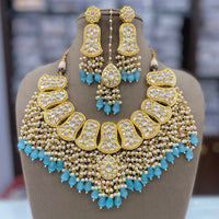 FS Collection Gold Plated Kundan Pearl And Beads Necklace Set