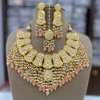 FS Collection Gold Plated Kundan Pearl And Beads Necklace Set