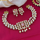 FS Collection Gold Plated Crystal Stone And Pearl Choker Necklace Set
