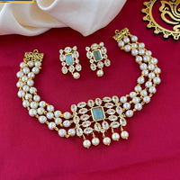 FS Collection Gold Plated Crystal Stone And Pearl Choker Necklace Set