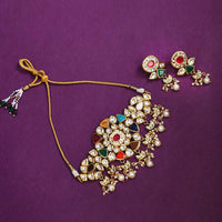 FS Collection Gold Plated Kundan And Pearl Choker Necklace Set