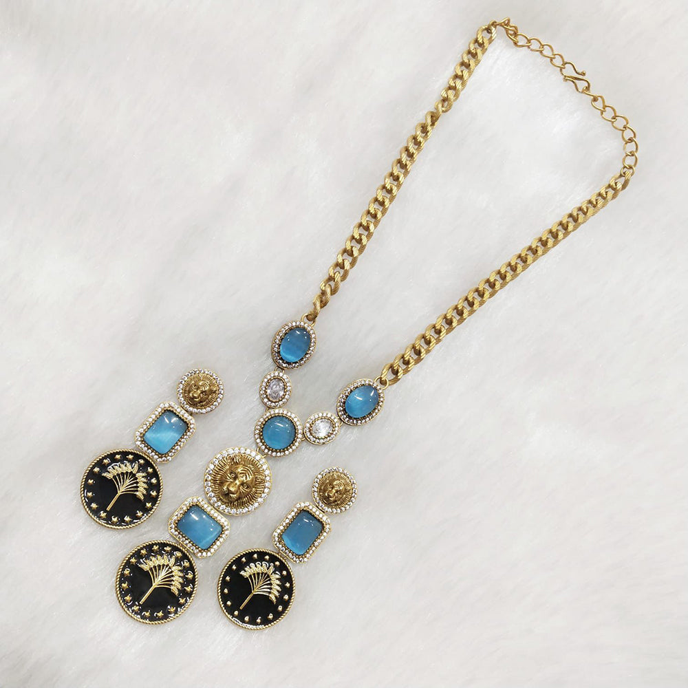 FS Collection Gold Plated Meenakari And Monalisa Stone Necklace Set