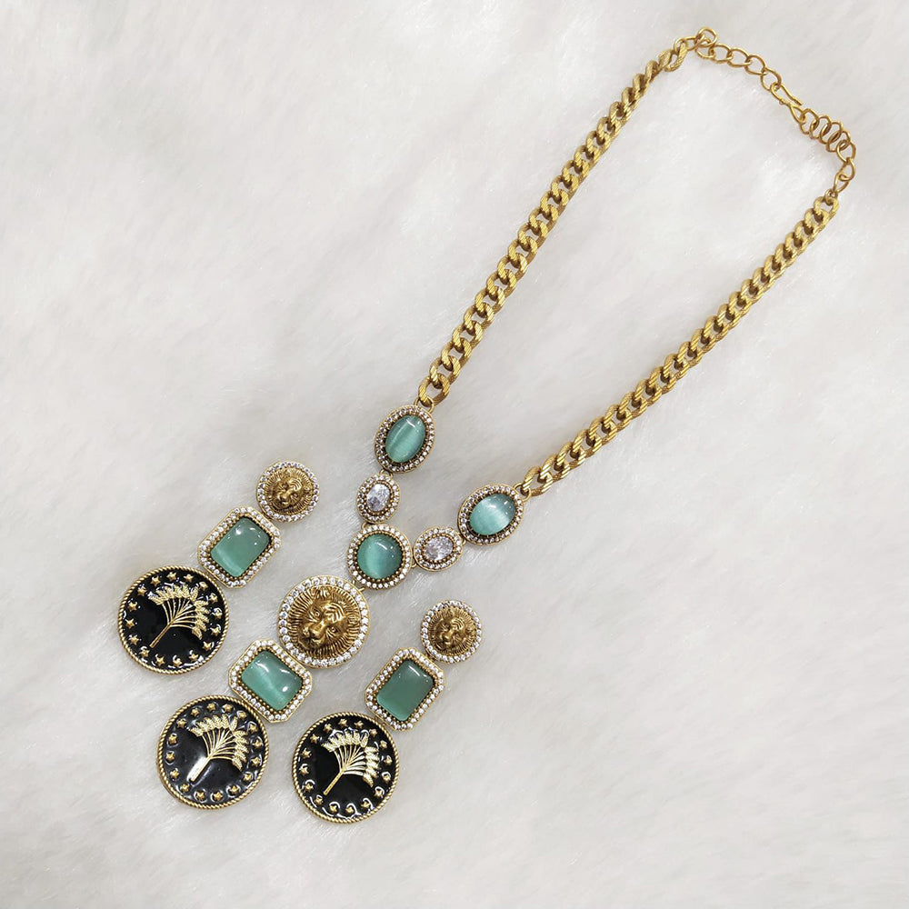 FS Collection Gold Plated Meenakari And Monalisa Stone Necklace Set