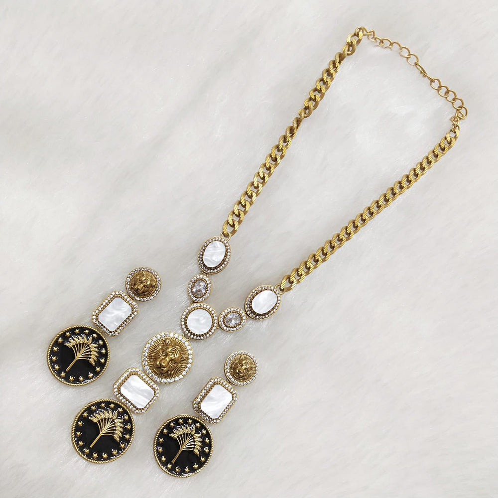 FS Collection Gold Plated Meenakari And Monalisa Stone Necklace Set