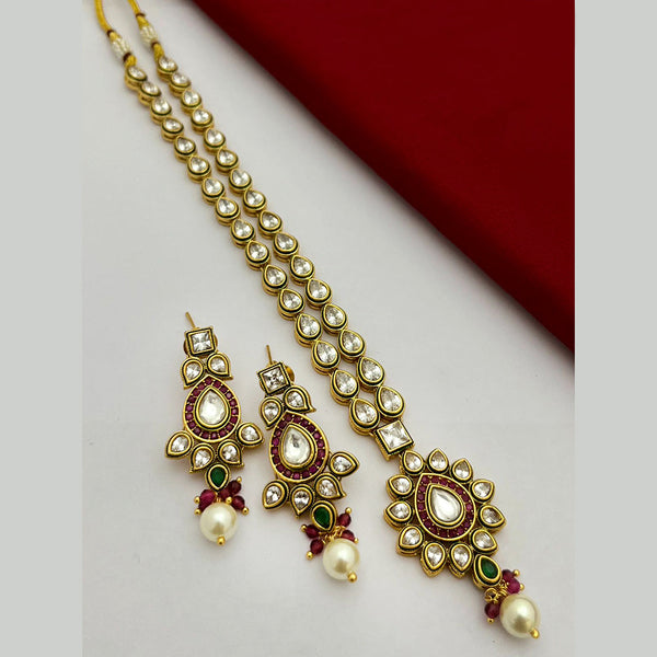 FS Collection Gold Plated Crystal Stone And Pearl Necklace Set
