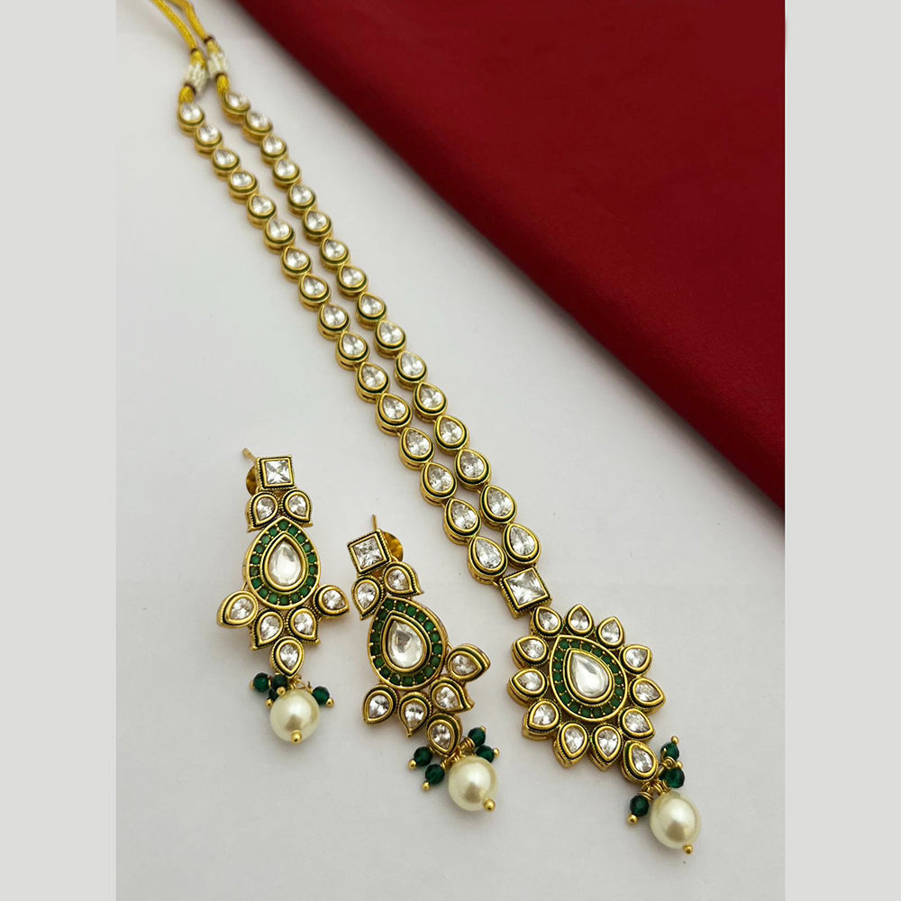 FS Collection Gold Plated Crystal Stone And Pearl Necklace Set