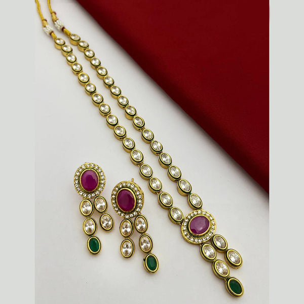 FS Collection Gold Plated Crystal Stone And Pearl Necklace Set