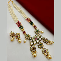 FS Collection Gold Plated Crystal Stone And Pearl Necklace Set