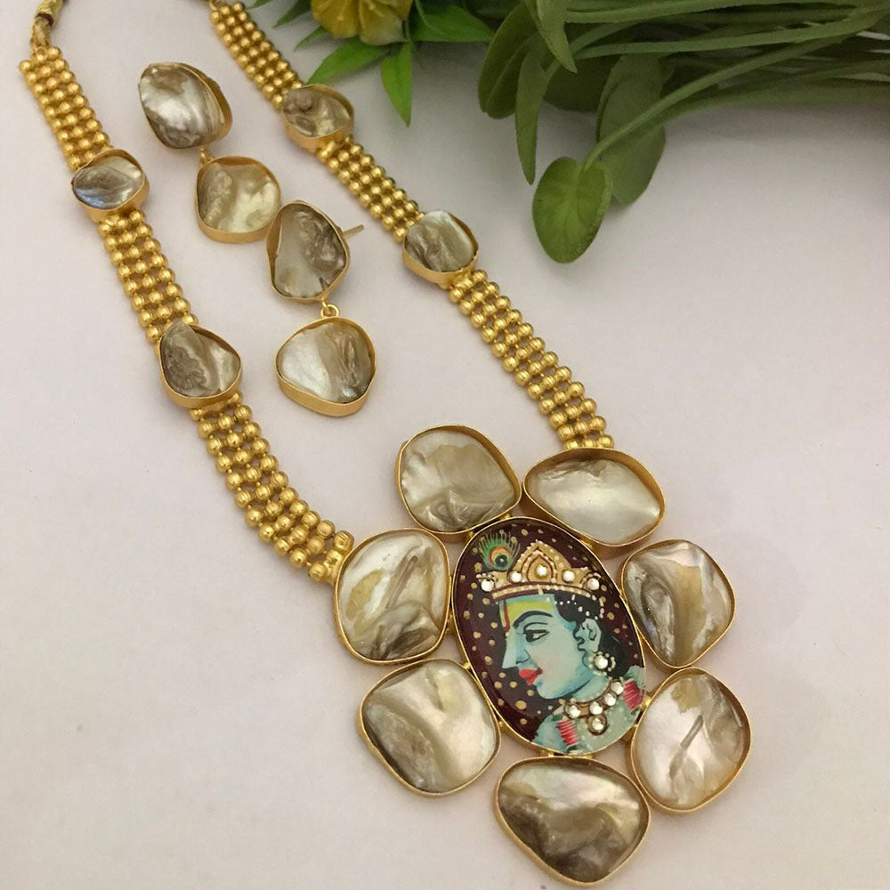 FS Collection Gold Plated Beads Long Necklace Set