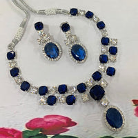 FS Collection Silver Plated AD Necklace Set