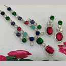 FS Collection Silver Plated AD Necklace Set