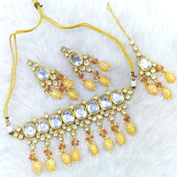 FS Collection Gold Plated Kundan Stone Choker Necklace Set