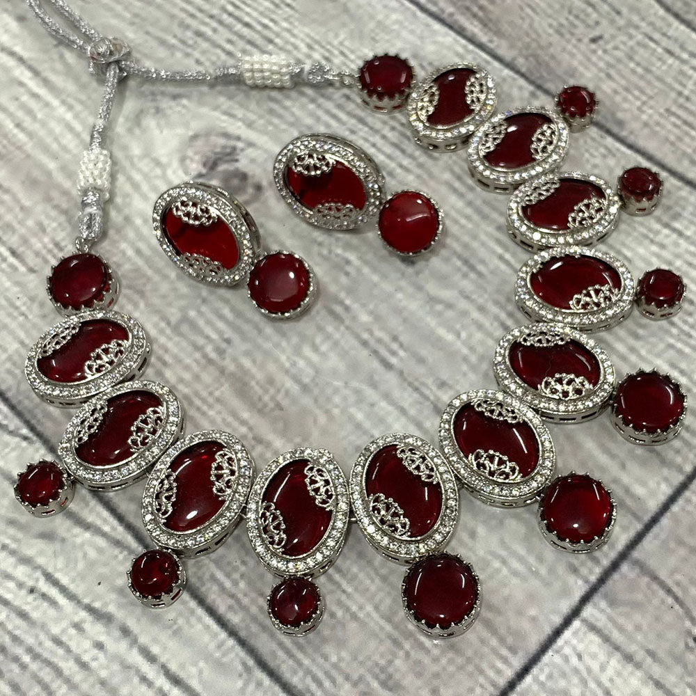 FS Collection Silver Plated AD Necklace Set