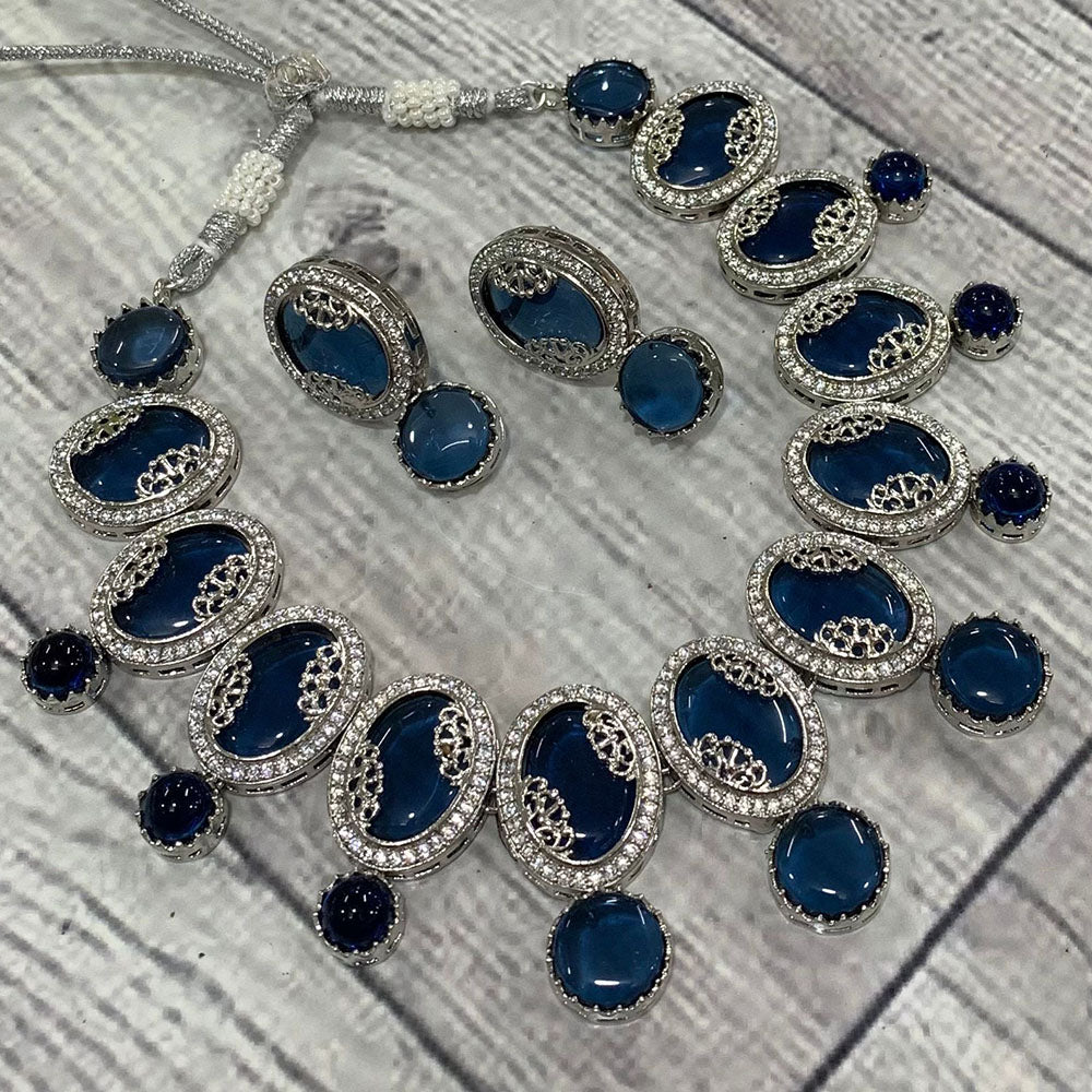 FS Collection Silver Plated AD Necklace Set