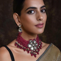 FS Collection Gold Plated Kundan Stone Choker Necklace Set