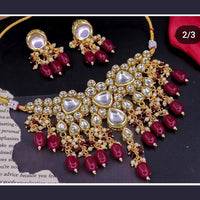 FS Collection Gold Plated Kundan Pearl  And Beads Necklace Set