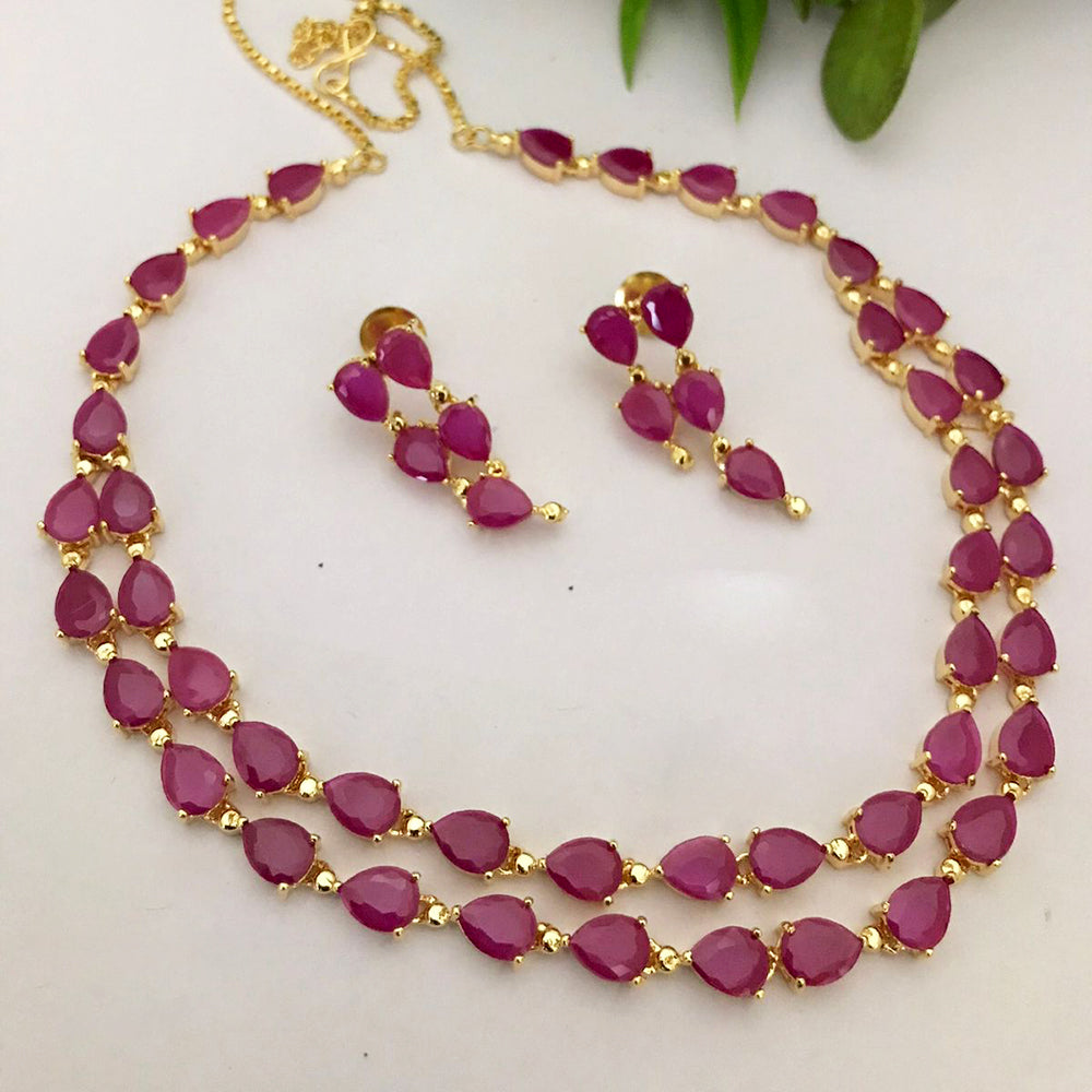 FS Collection Gold Plated Crystal Stone And Pearl Necklace Set