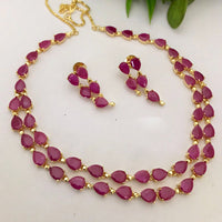 FS Collection Gold Plated Crystal Stone And Pearl Necklace Set