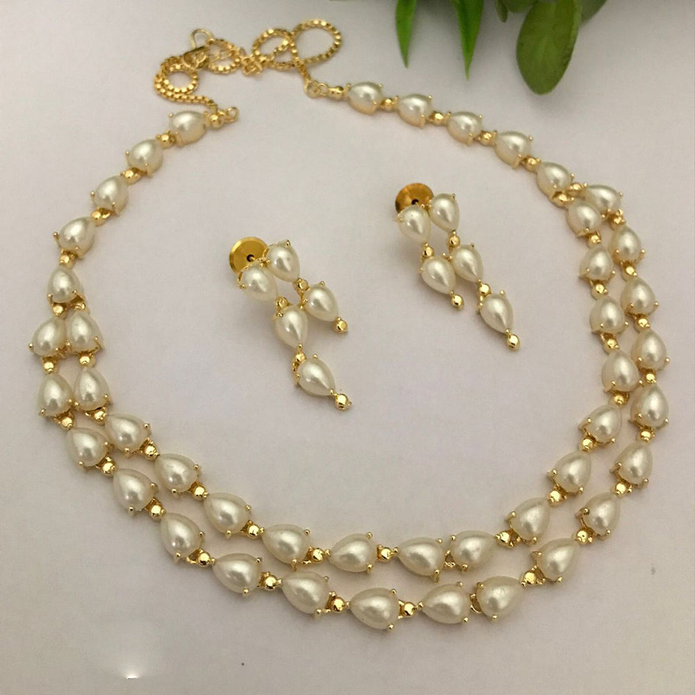 FS Collection Gold Plated Crystal Stone And Pearl Necklace Set