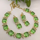 FS Collection Gold Plated Crystal Stone And Pearl Necklace Set