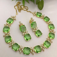 FS Collection Gold Plated Crystal Stone And Pearl Necklace Set