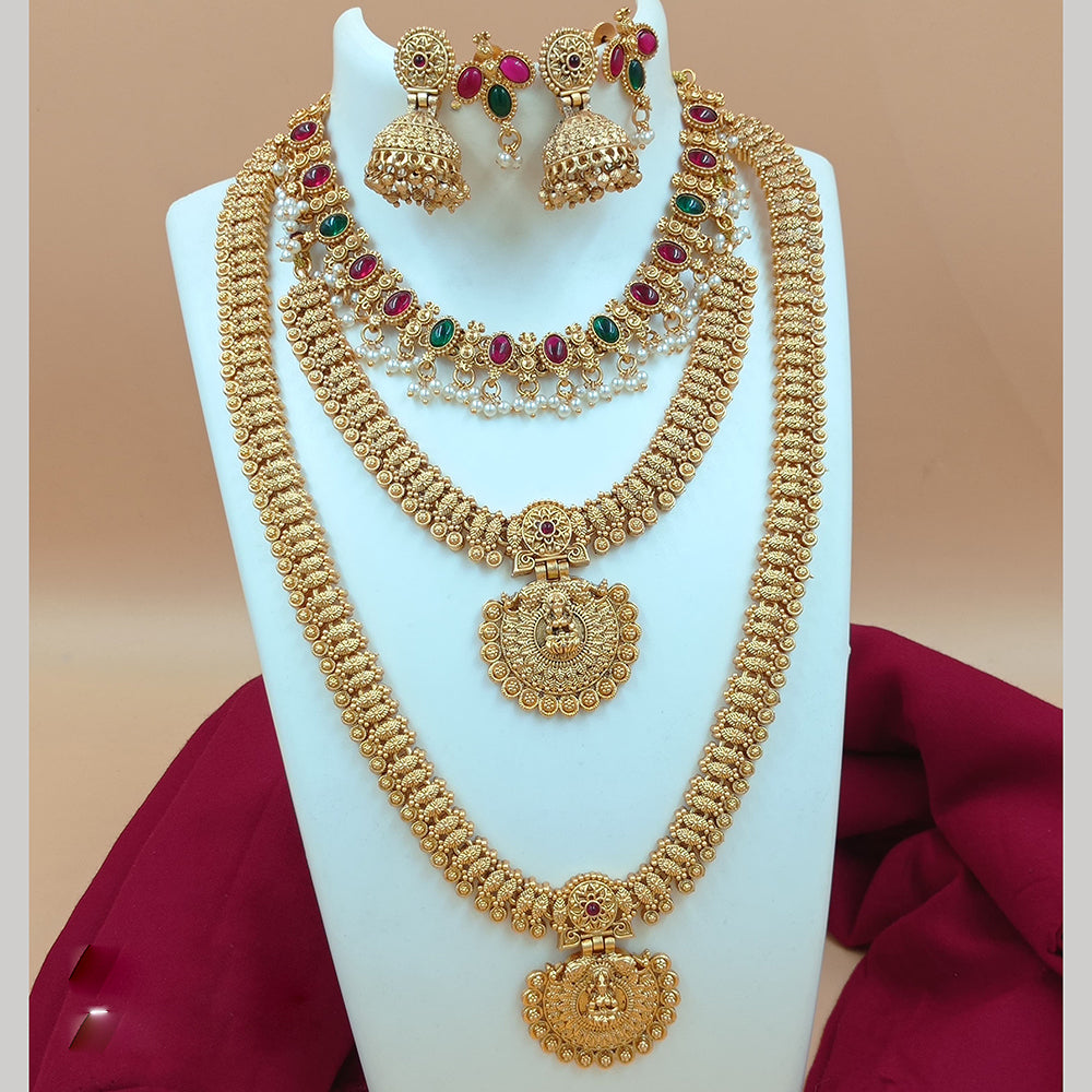 FS Collection Gold Plated Pota Stone Temple Necklace Combo