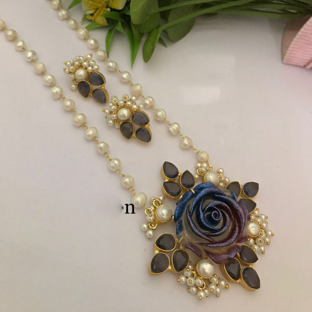 FS Collection Gold Plated Pearl Long Necklace Set