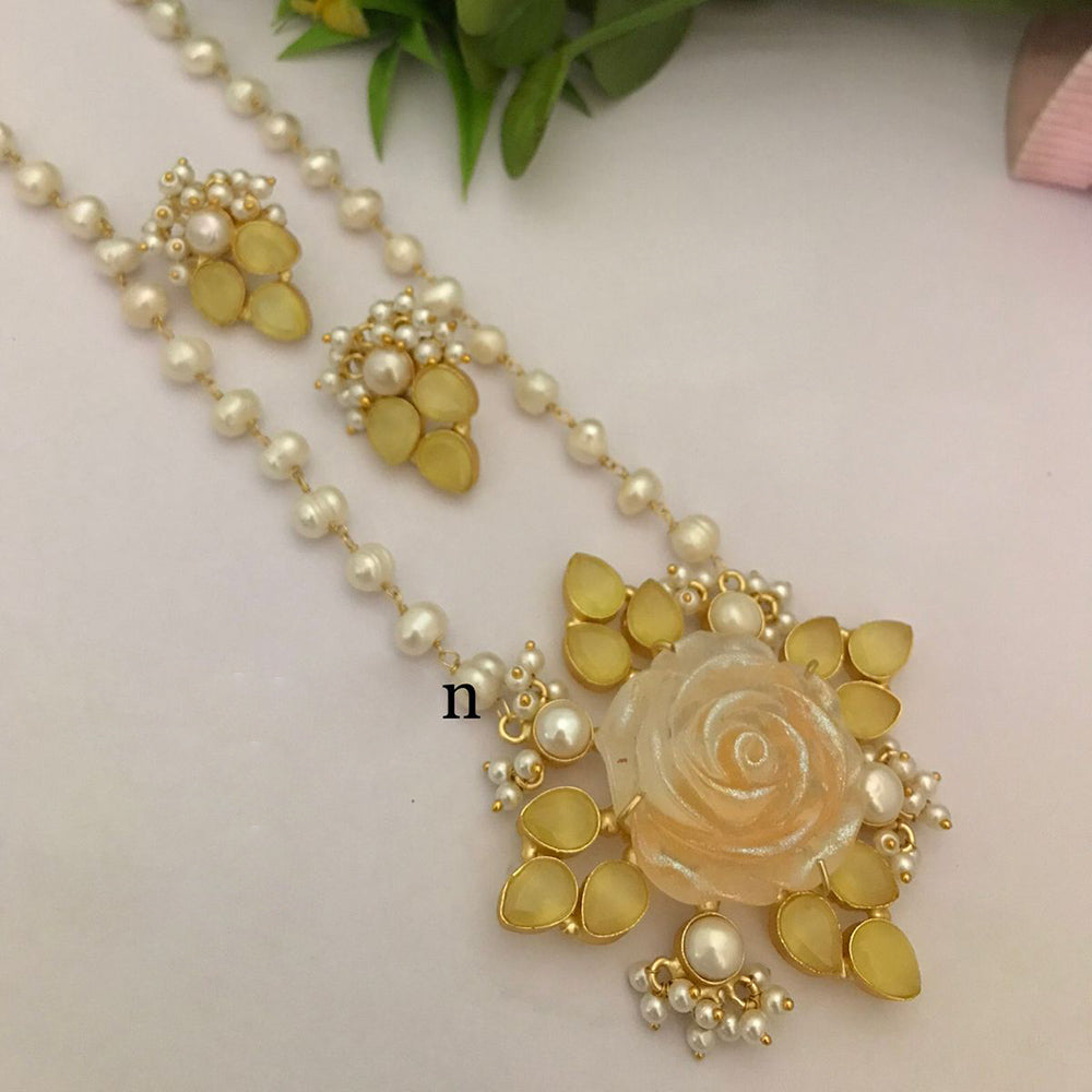 FS Collection Gold Plated Pearl Long Necklace Set