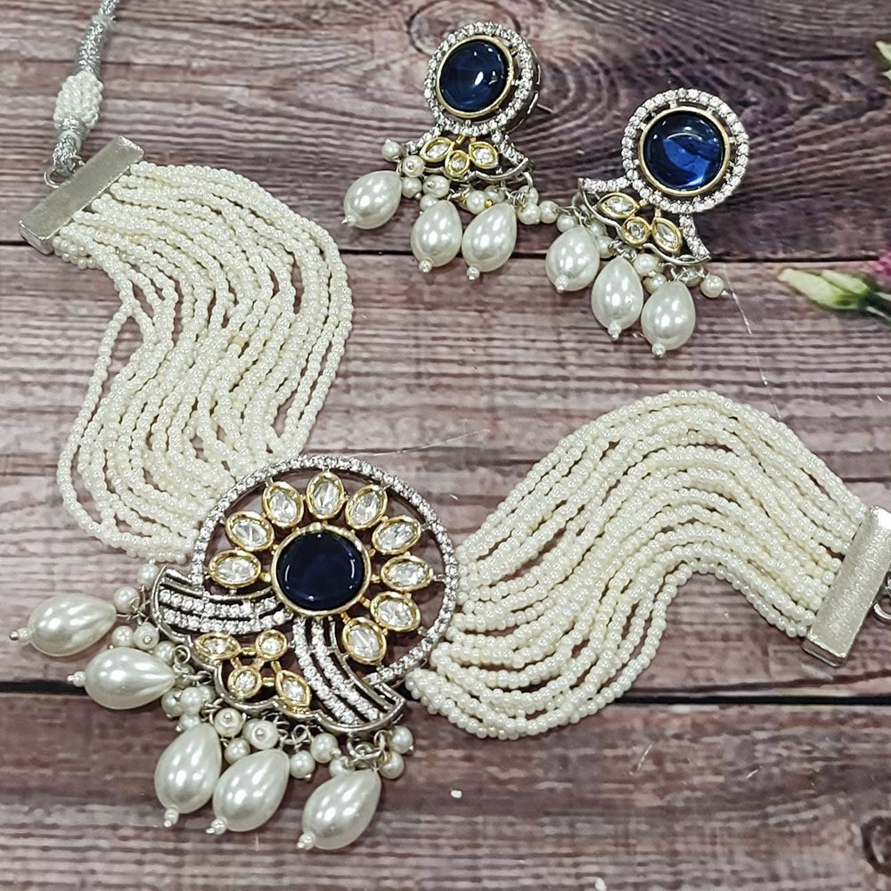 FS Collection Gold Plated Kundan Stone And Pearl Choker Necklace Set