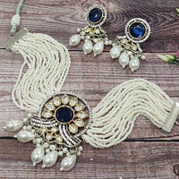 FS Collection Gold Plated Kundan Stone And Pearl Choker Necklace Set