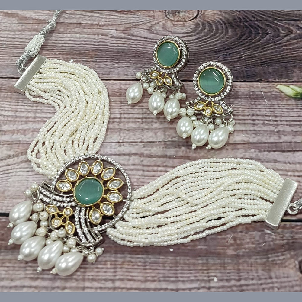 FS Collection Gold Plated Kundan Stone And Pearl Choker Necklace Set