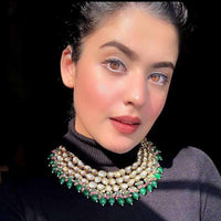 FS Collection Gold Plated Kundan Stone Necklace Set