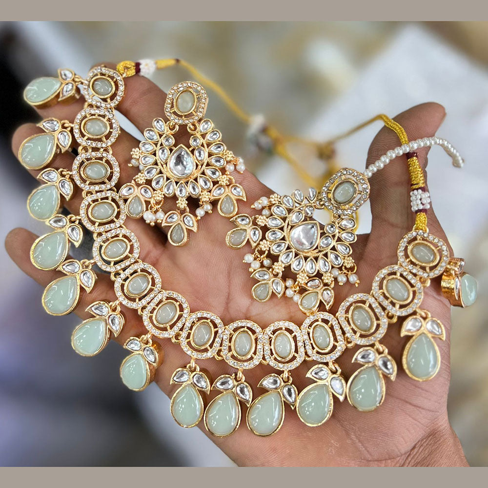 FS Collection Gold Plated Kundan Stone Necklace Set