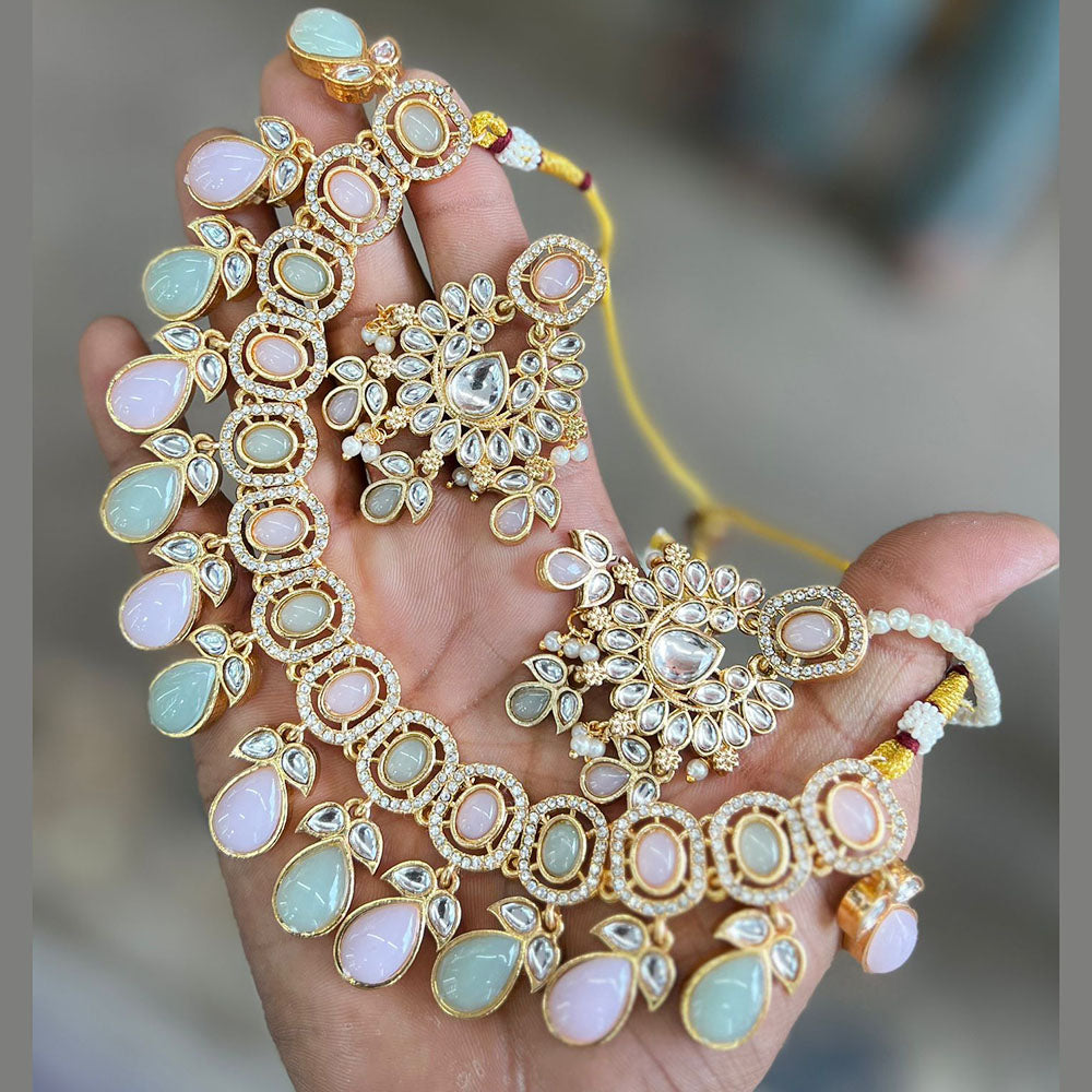 FS Collection Gold Plated Kundan Stone Necklace Set
