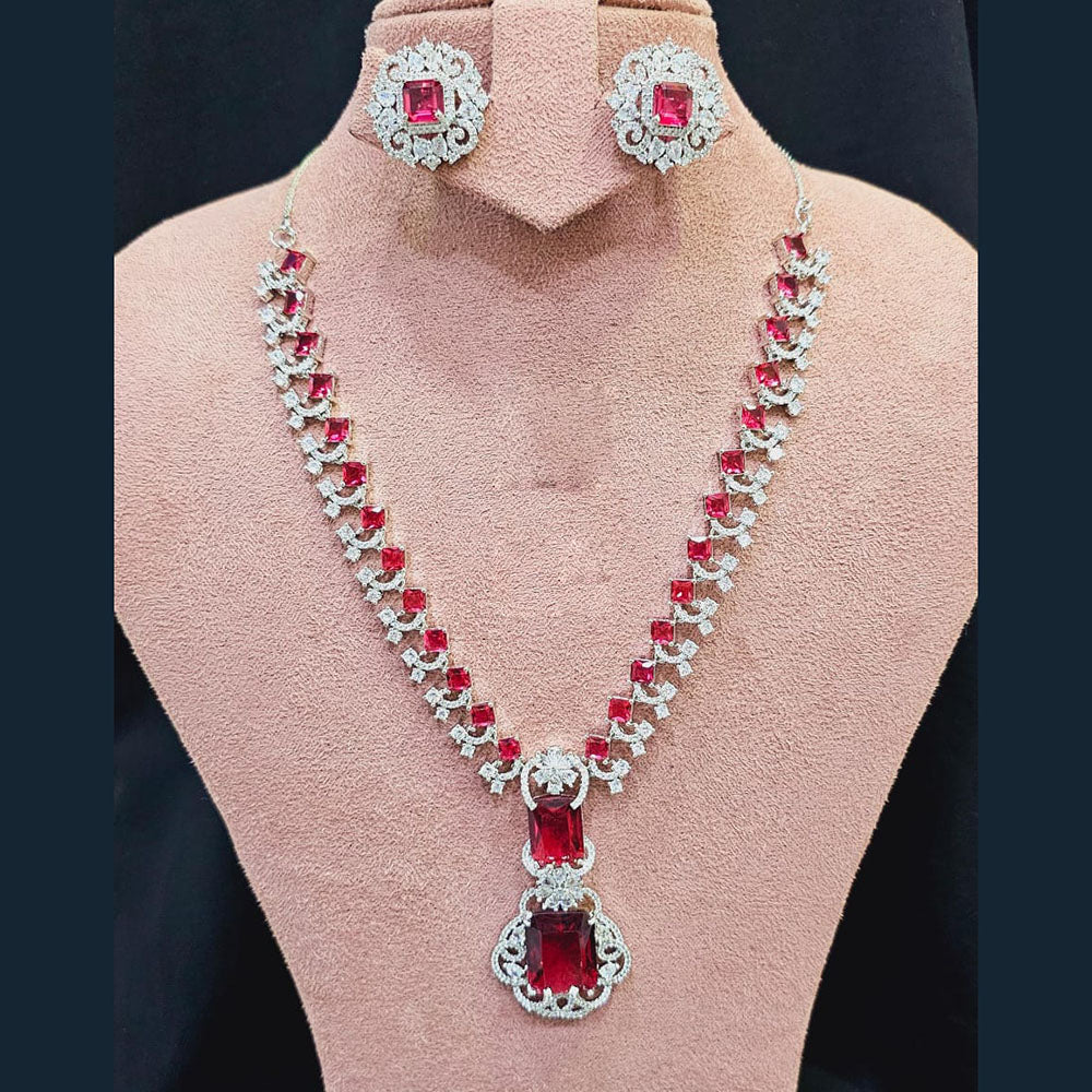 FS Collection Silver Plated AD Necklace Set