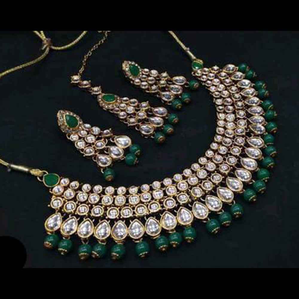 FS Collection Gold Plated Kundan And Beads Necklace Set