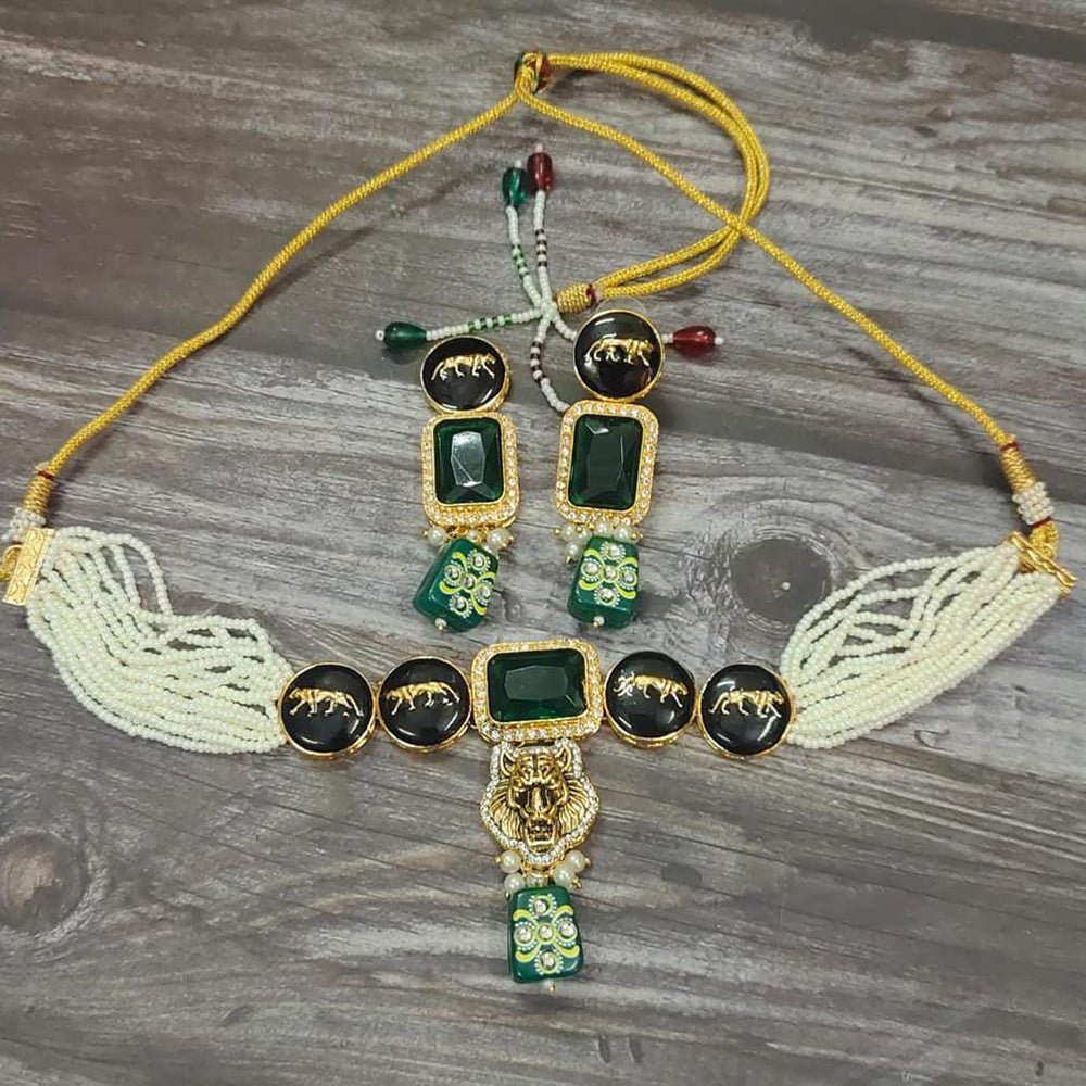 FS Collection Gold Plated Pearl And Crystal Stone Choker Necklace Set
