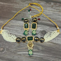 FS Collection Gold Plated Pearl And Crystal Stone Choker Necklace Set