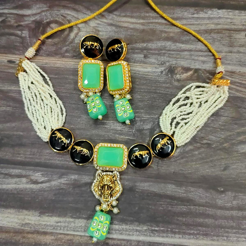 FS Collection Gold Plated Pearl And Crystal Stone Choker Necklace Set